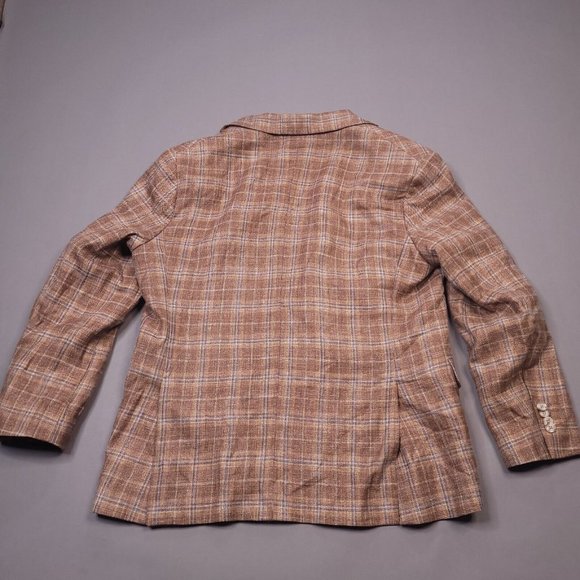 Joseph Abboud E.Thomas Wool Silk Linen Blend Plaid Blazer 2 Button 44S - Picture 2 of 13